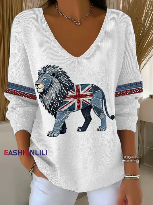 Women’s British Faux Denim Printed Casual Top White / S