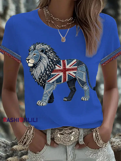Women’s British Faux Denim Printed T-shirt Blue / S