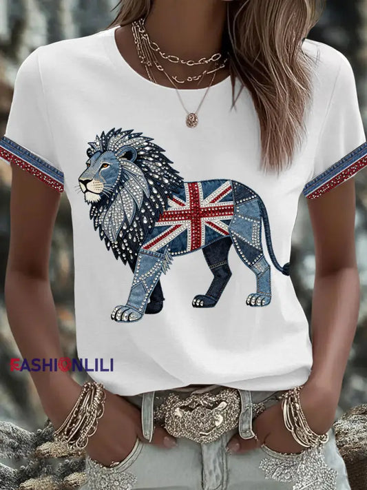 Women’s British Faux Denim Printed T-shirt White / S