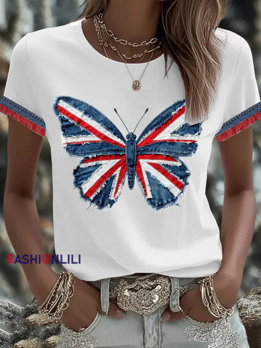 Women’s British Faux Denim Printed T-shirt White / S