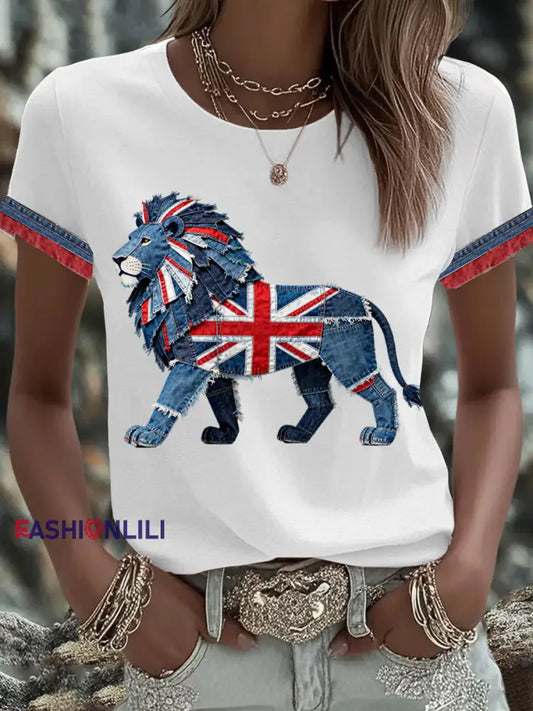 Women’s British Faux Denim Printed T-shirt White / S