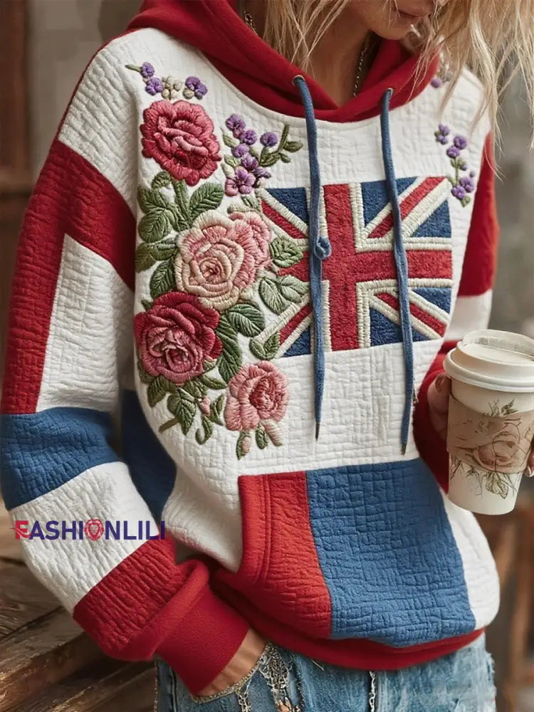 Women’s british flag and flowers hoodie As picture / S