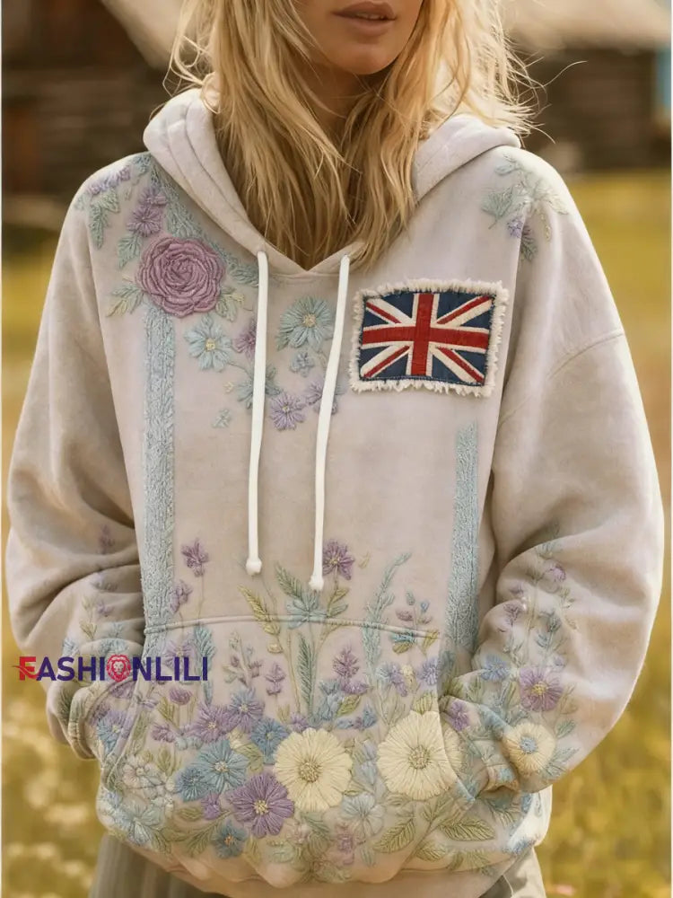 Women’s british flag flower hoodie As picture / S