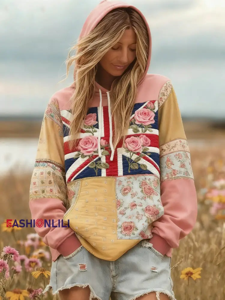 Women’s british flag flower hoodie As picture / S