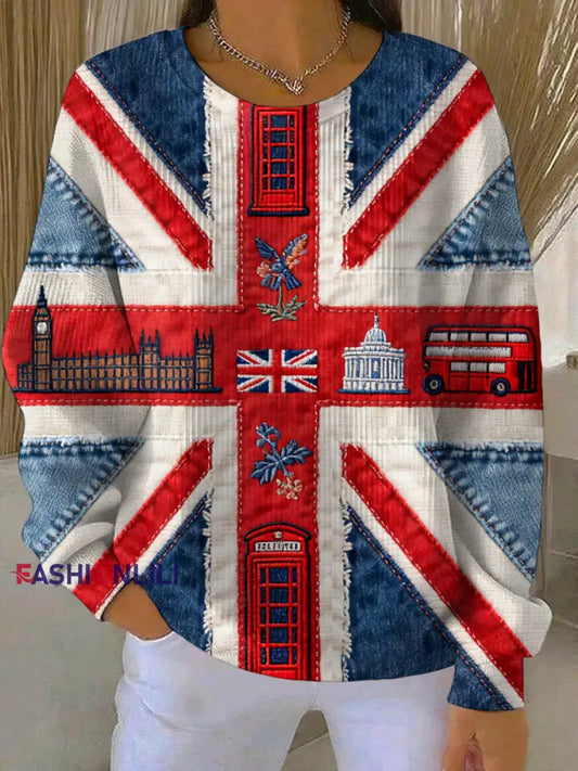 Women’s British Flag Print Casual Hoodie As picture / S