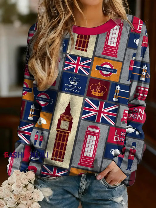 Women’s British Flag Print Casual Long-Sleeved Shirt Multicolour / S