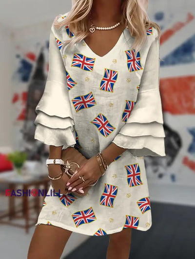 Women’s British Flag Print Casual Mini Dress Apricot / S