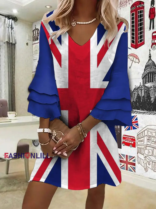 Women’s British Flag Print Casual Mini Dress Blue / S