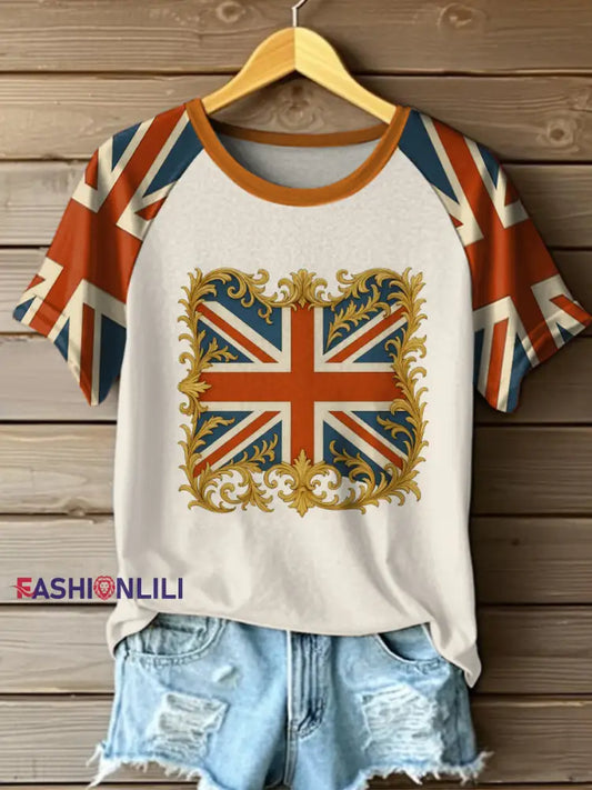 Women’s British Flag Printed Vintage Fashion Loose Short Sleeve T-Shirt Brick Red / S
