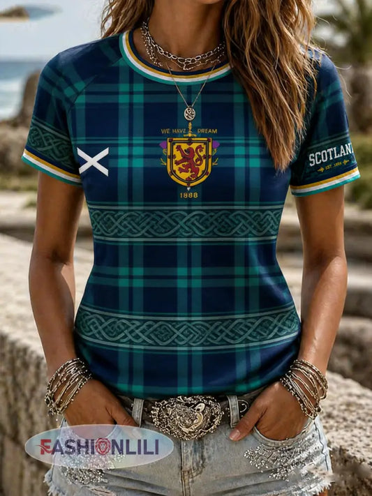 Women’s British Football Celtic Print round neck short sleeve T-shirt - As picture / S