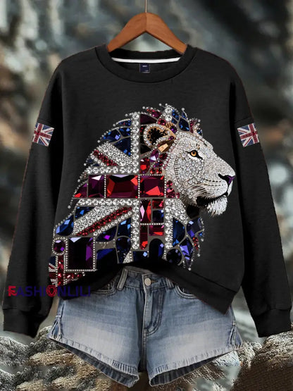 Women’s British imitation diamond hot-drilling Print Sweatshirt Black / S