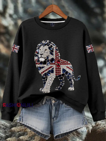 Women’s British imitation diamond hot drilling Print Sweatshirt Black / S