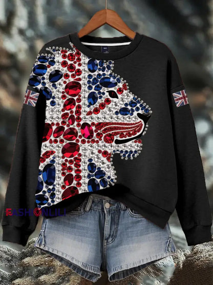 Women’s British imitation diamond hot-drilling Print Sweatshirt Black / S