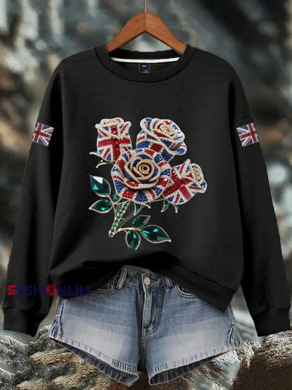 Women’s British imitation diamond hot drilling Print Sweatshirt Black / S