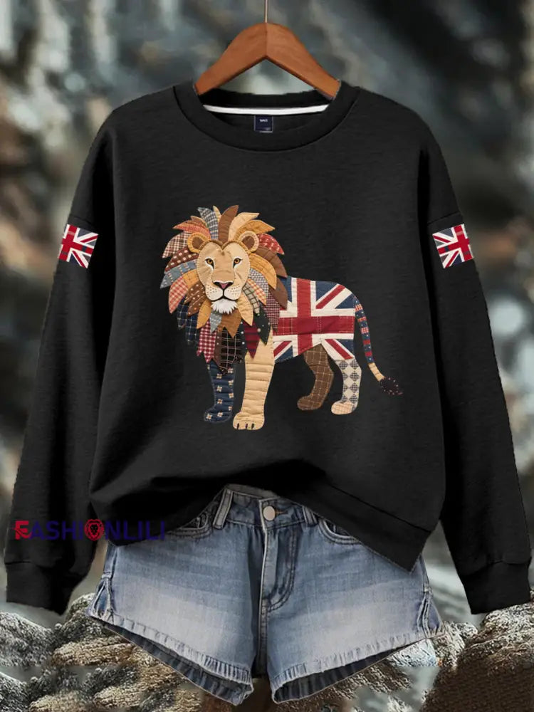 Women’s British imitation diamond hot drilling Print Sweatshirt Black / S
