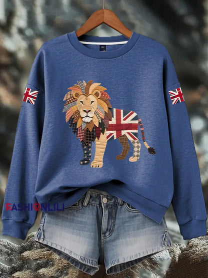 Women’s British imitation diamond hot drilling Print Sweatshirt Blue / S
