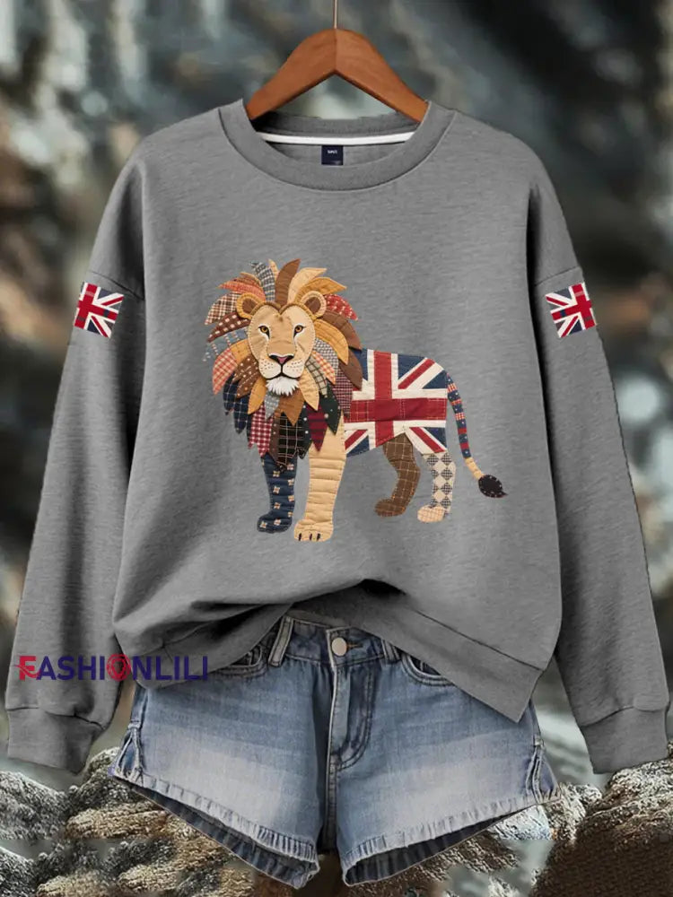Women’s British imitation diamond hot drilling Print Sweatshirt Gray / S