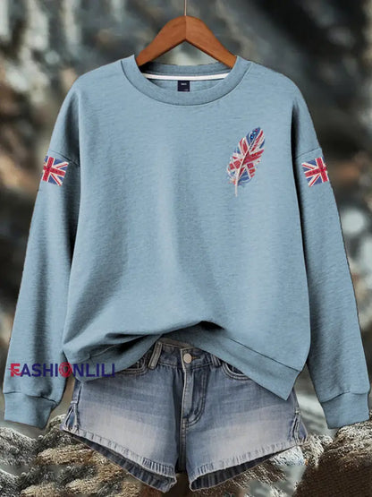 Women’s British imitation diamond hot-drilling Print Sweatshirt Light Blue / S
