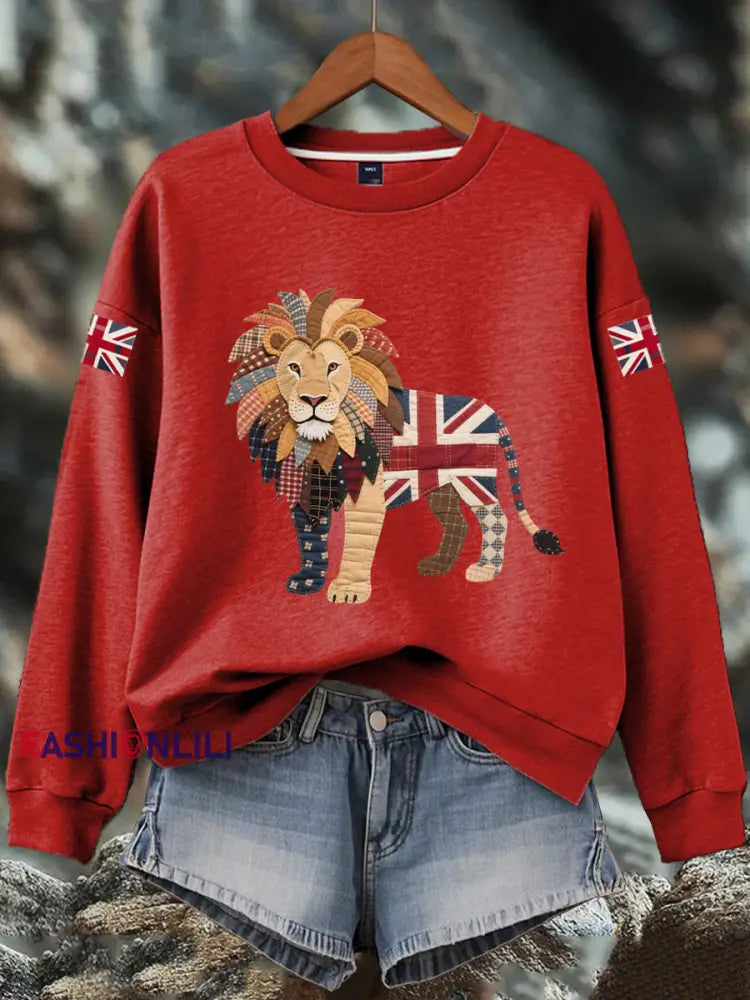 Women’s British imitation diamond hot drilling Print Sweatshirt Red / S