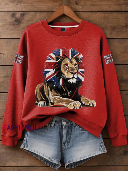 Women’s British imitation diamond hot drilling Print Sweatshirt Red / S