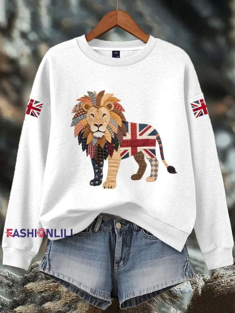 Women’s British imitation diamond hot drilling Print Sweatshirt White / S