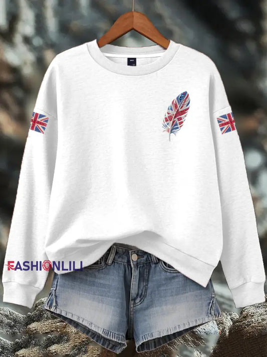 Women’s British imitation diamond hot-drilling Print Sweatshirt White / S