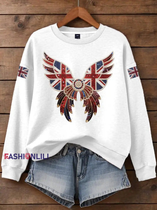 Women’s British imitation diamond hot drilling Print Sweatshirt White / S