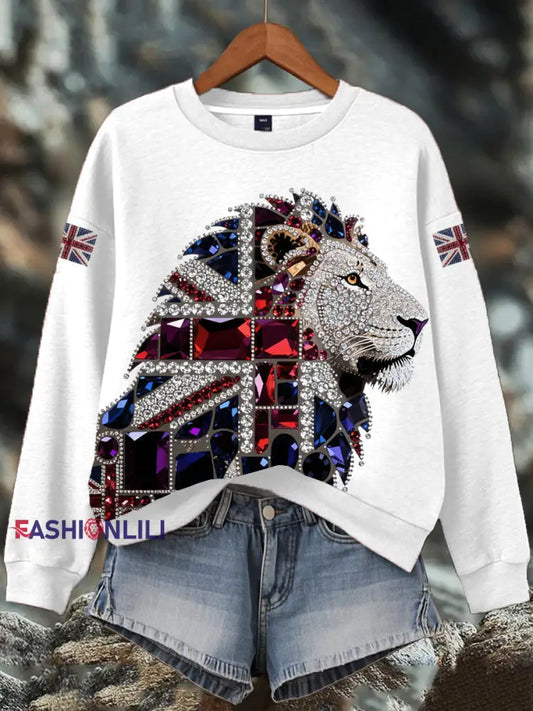 Women’s British imitation diamond hot-drilling Print Sweatshirt White / S