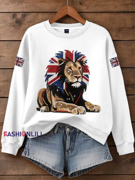 Women’s British imitation diamond hot drilling Print Sweatshirt White / S