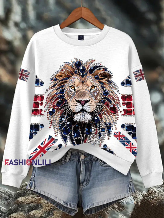 Women’s British imitation diamond hot-drilling Print Sweatshirt White / S