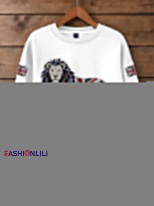 Women’s British imitation diamond hot drilling Print Sweatshirt White / S