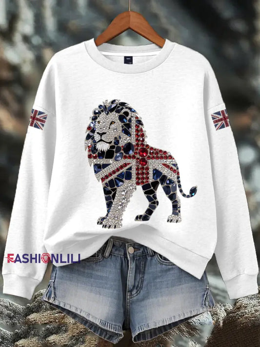 Women’s British imitation diamond hot drilling Print Sweatshirt White / S
