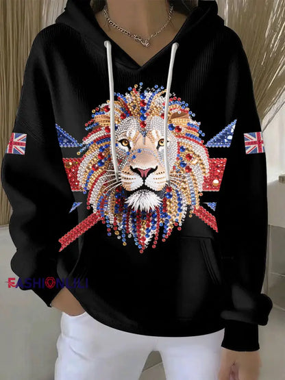Women’s British imitation diamond hot-drilling Printed Casual Hoodie