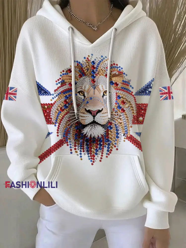 Women’s British imitation diamond hot-drilling Printed Casual Hoodie