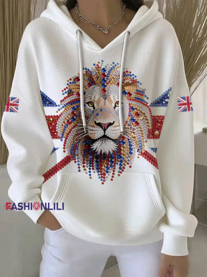 Women’s British imitation diamond hot-drilling Printed Casual Hoodie