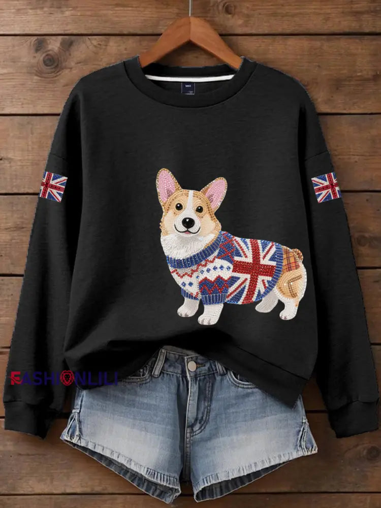 Women’s British imitation diamond hot drilling Printed Iron On Short Sleeve T Shirt Black / S