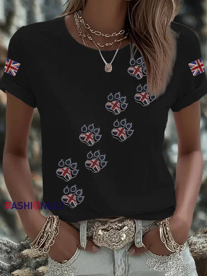 Women’s British imitation diamond hot drilling Printed Iron On Short Sleeve T Shirt Black / S