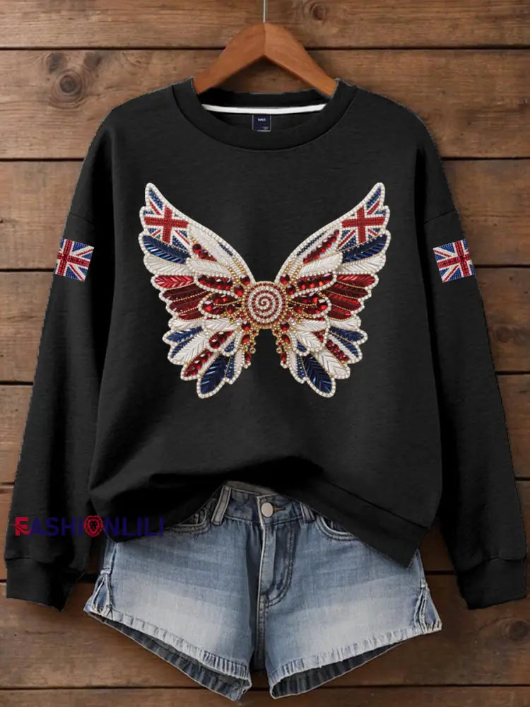 Women’s British imitation diamond hot drilling Printed Iron On Short Sleeve T Shirt Black / S
