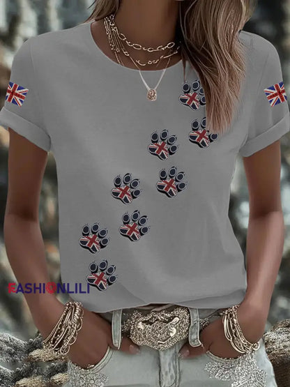 Women’s British imitation diamond hot drilling Printed Iron On Short Sleeve T Shirt Blue / S