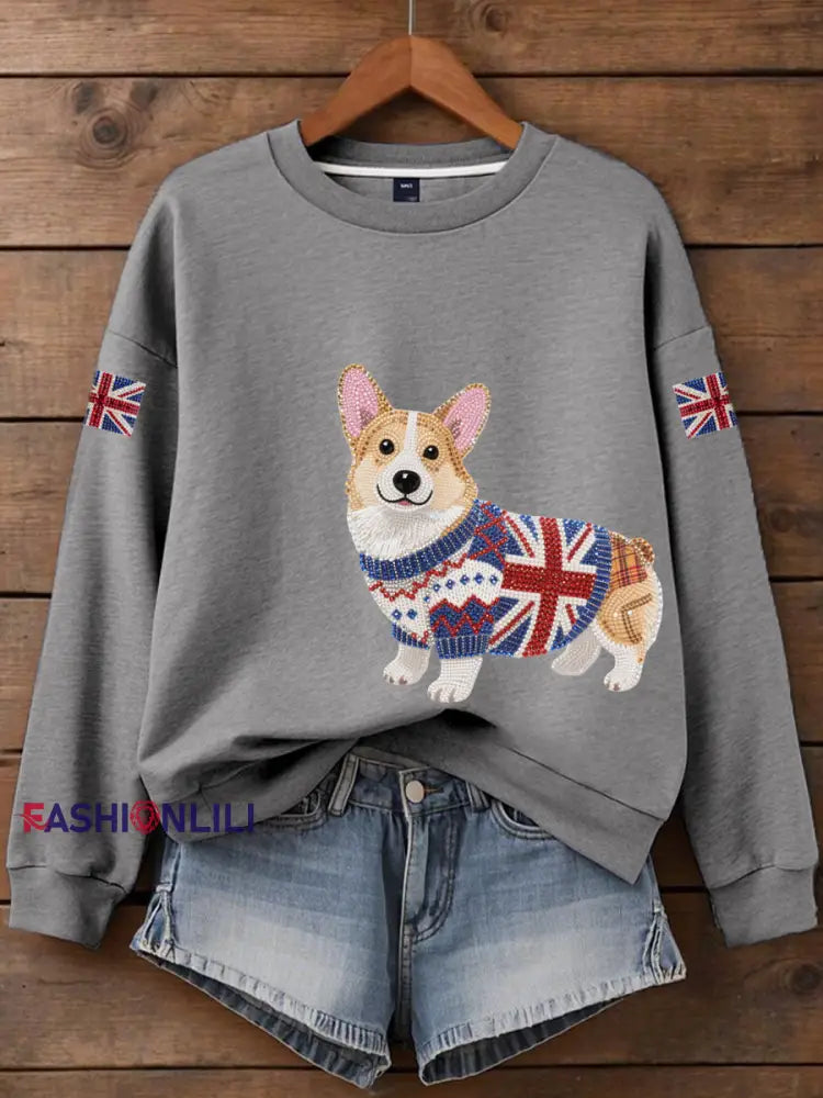Women’s British imitation diamond hot drilling Printed Iron On Short Sleeve T Shirt Gray / S