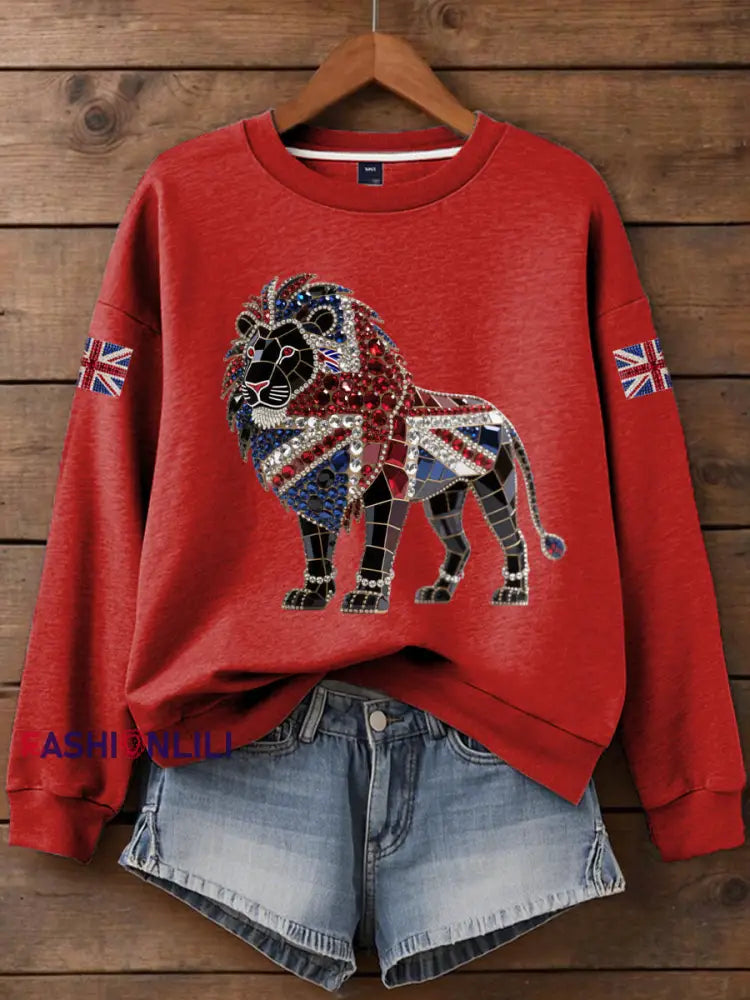 Women’s British imitation diamond hot drilling Printed Iron On Short Sleeve T Shirt Red / S