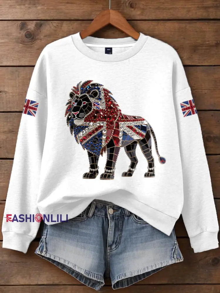 Women’s British imitation diamond hot drilling Printed Iron On Short Sleeve T Shirt White / S