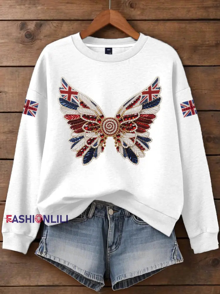 Women’s British imitation diamond hot drilling Printed Iron On Short Sleeve T Shirt White / S