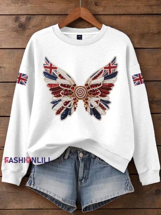 Women’s British imitation diamond hot drilling Printed Iron On Short Sleeve T Shirt White / S