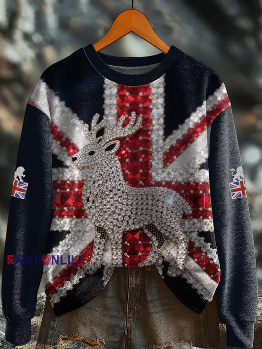 Women’s British imitation diamond hot drilling Printed Regular Sweatshirt Black / S