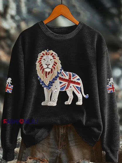 Women’s British imitation diamond hot drilling Printed Regular Sweatshirt Black / S