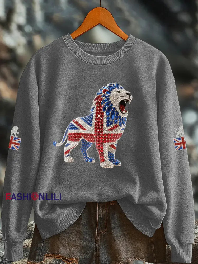 Women’s British imitation diamond hot drilling Printed Regular Sweatshirt Gray / S