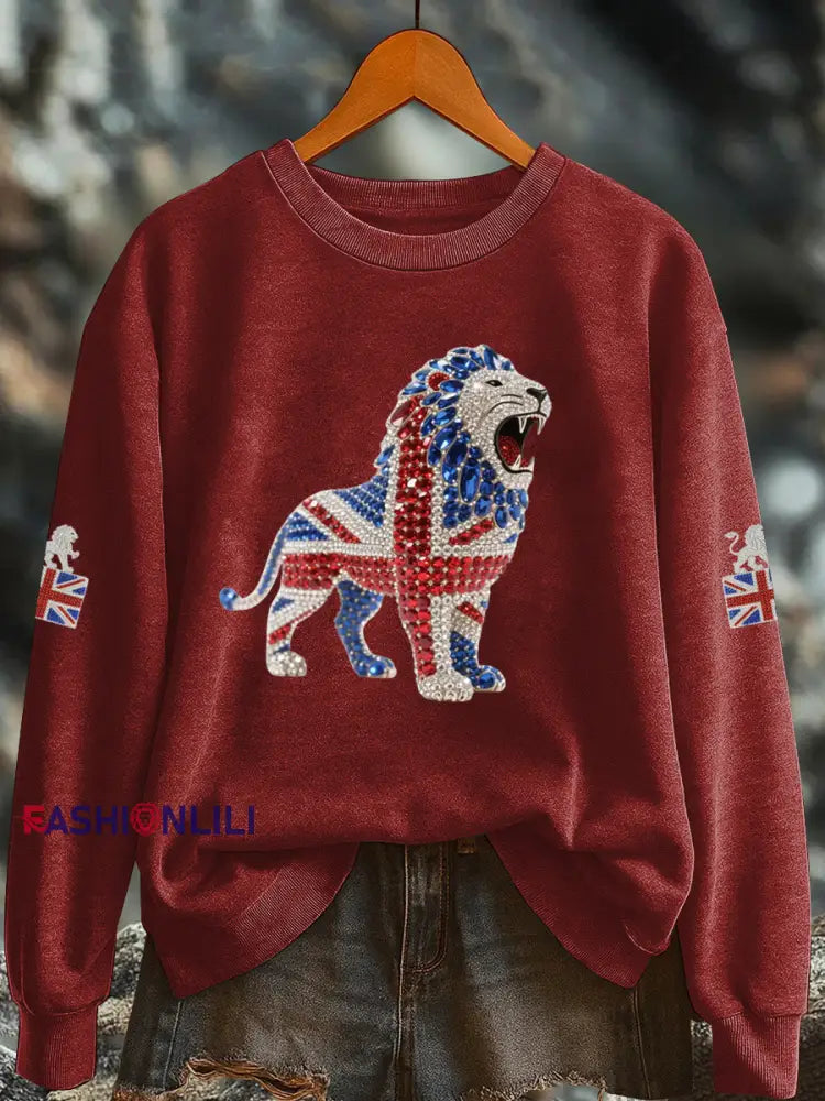 Women’s British imitation diamond hot drilling Printed Regular Sweatshirt Red / S