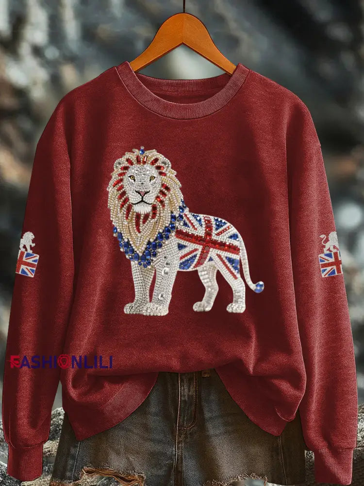 Women’s British imitation diamond hot drilling Printed Regular Sweatshirt Red / S