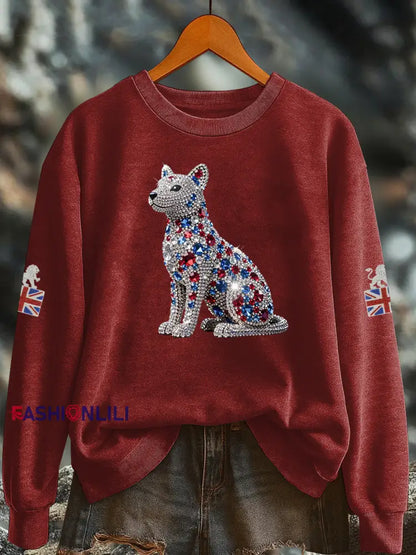 Women’s British imitation diamond hot drilling Printed Regular Sweatshirt Red / S
